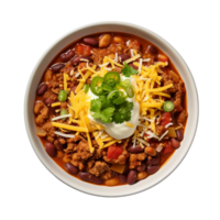 AI generated A Hearty Bowl of Chili with Beans and Shredded Cheese on Transparent Background. png