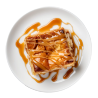 AI generated Bread Pudding with Caramel Drizzle on Transparent Background. png