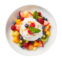 ai generato fascino di un' misto frutta insalata con Yogurt su trasparente sfondo. png