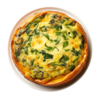 ai generiert Spinat Quiche auf ein Weiß Teller auf transparent Hintergrund. png