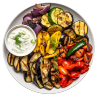 AI generated Grilled Vegetables with Tzatziki Delight on transparent background. png