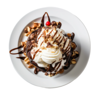 AI generated Decadent Brownie Sundae with Whipped Cream on Transparent Background. png