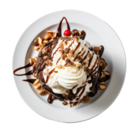 AI generated Decadent Brownie Sundae with Whipped Cream on Transparent Background. png