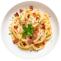 AI generated Spaghetti Carbonara with Bacon Bits on Transparent Background. png