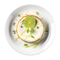 ai généré clé citron vert tarte sur une blanc assiette sur transparent Contexte. png