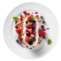 AI generated Mixed Berry Parfait on a White Plate on transparent background. png