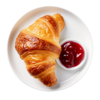 ai gegenereerd een klassiek Frans croissant met boter en jam Aan transparant achtergrond. png