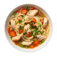 ai generado un abundante cuenco de pollo y vegetal fideos sopa en transparente antecedentes. png