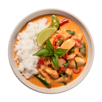 ai generiert würzig thailändisch rot Curry mit Jasmin Reis auf transparent Hintergrund. png