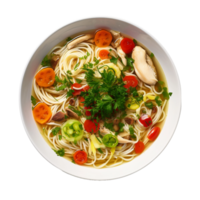 ai generado un abundante cuenco de pollo y vegetal fideos sopa en transparente antecedentes. png