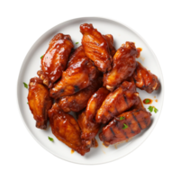AI generated BBQ Chicken Wings on a White Plate on Transparent Background. png