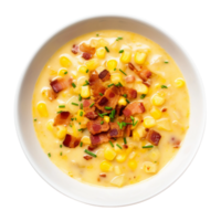 ai generato cremoso Mais zuppa di pesce con Bacon su trasparente sfondo. png