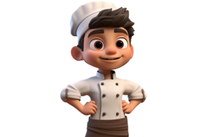 ai généré 3d dessin animé enfant personnage portant une du chef tablier isolé sur transparent Contexte. png