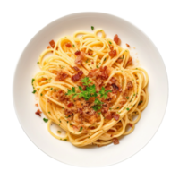 ai generado espaguetis carbonara con tocino pedacitos en transparente antecedentes. png