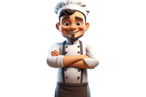 ai gerado 3d desenho animado personagem masculino chefe de cozinha com cruzado braços e chef chapéu isolado em transparente fundo. png