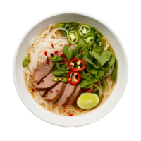 AI generated Pho Noodle Soup on a White Plate on Transparent Background. png