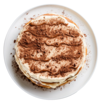 ai generato Tiramisù torta su un' bianca piatto su trasparente sfondo. png