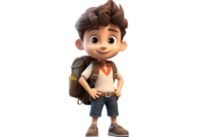 AI generated 3D Cartoon Child Character Wearing a Backpack Isolated on Transparent Background. png