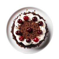 AI generated Black Forest Cake on a White Plate on Transparent Background. png