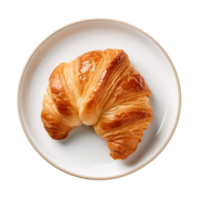 ai gegenereerd croissant Aan een wit bord, top visie Aan transparant achtergrond. png