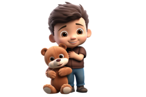 AI generated 3D Cartoon Child Character with Crossed Arms, Holding a Teddy Bear Isolated on Transparent Background. png