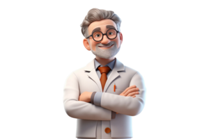 AI generated Cartoon Scientist 3D Male Character with Crossed Arms Isolated on Transparent Background. png
