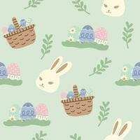 Hand drawn seamless pattern vector illustration of cute easter bunny and egg elements in pastel colour. For wallpaper, texture, background, gift wrap, print, background, textile, card