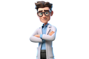 AI generated Cartoon Scientist 3D Male Character with Crossed Arms Isolated on Transparent Background. png