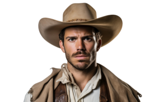 AI generated Male Field Worker in Cowboy Attire on a Transparent Background. png