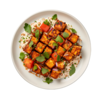 AI generated Paneer Tikka on a White Plate on Transparent Background. png