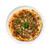 ai generado lahmacun en un blanco plato en transparente antecedentes. png