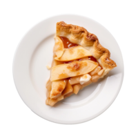 ai généré classique Pomme tarte tranche sur une blanc assiette sur transparent Contexte. png