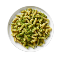 AI generated Pesto Pasta on a White Plate on Transparent Background. png