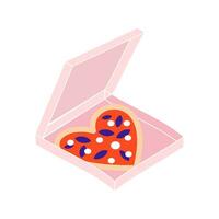 dibujos animados romántico amor san valentin día elementos y pegatinas corazón forma, dulces, pastel y flores vector símbolo. san valentin día romántico objetos. caja con diamante anillo, sobre con carta.