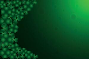 Saint Patrick Day background with national shamrocks on green gradient abstract background. Vector illustration.