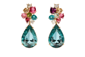 AI generated Gemstone Earrings with Transparent Background. png