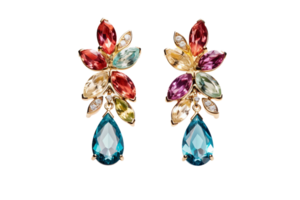 AI generated Gemstone Earrings with Transparent Background. png