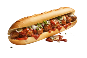 AI generated Meatball Sandwich with Transparent Background. png
