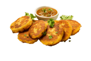 AI generated Aloo Tikki on Plate on Transparent Background. AI png