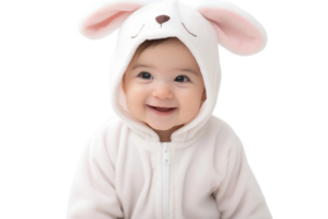 ai generiert Baby Mädchen tragen ein süß Hase Strampler auf transparent Hintergrund. ai png