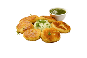 AI generated Aloo Tikki on Plate on Transparent Background. AI png