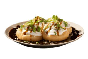 ai generado dahi puri en plato transparente antecedentes. ai png