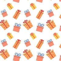 Holiday pink and yellow presents pattern background vector