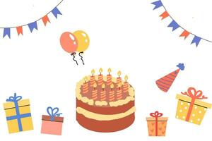 celebration banner with cake, box and copy space vector