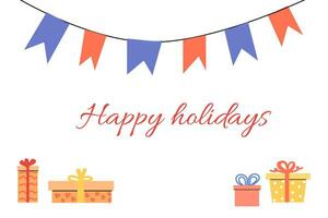 Happy holidays banner template with cartoon box vector