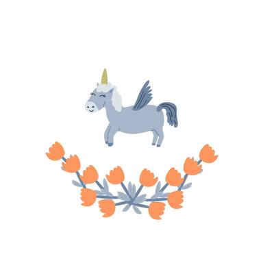 cute unicorn and flower - cover or banner template