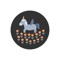 cute unicorn round background isolated vector