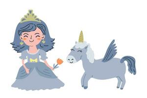 cute princess and unicorn fairy animal vector