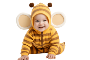 AI generated Baby Boy in a Cozy Knitted Bee Onesie on Transparent Background. png