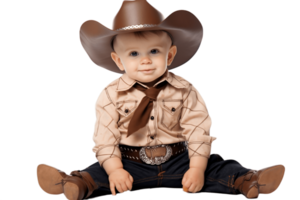 ai genererad bebis pojke i en cowboy kostym på transparent bakgrund. png